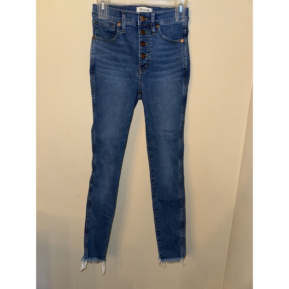 Madewell 10" High-Rise Skinny Jeans Button Fly Raw Hem Blue‎ Denim Size 25